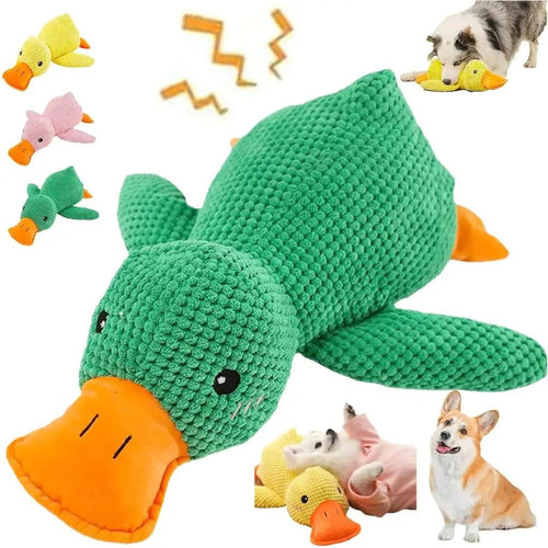 Dog Duck Toy Quacking Plush Squeaky Interactive Stuffed Animal for Small Medium Dogs Green M