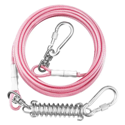 Dog Tie Out Cable 30FT Heavy Duty Runner with Shock Spring Pink for Large Dogs