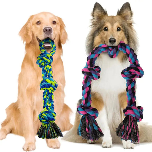 Dog Tug of War Toy Set 2 Pack Heavy Duty Cotton Rope with Knots for Medium and Large Breeds