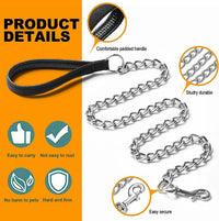 Heavy Duty Metal Dog Leash Chew Proof Pet Leash Chain With Soft Padded Handle For Large Medium Size Dogs