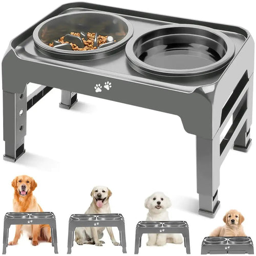 Elevated Slow Feeder Dog Bowl – Adjustable Raised Feeder, 4 Heights, Non‑Slip, 2‑in‑1 Water + Food