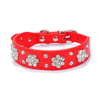 Cute PU Leather Dog Collar Rhinestone Flower Pattern Studded Width Fit Small And Medium Dogs