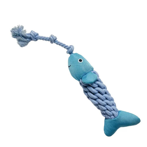 Fish Dog Toy Squeaky Cotton Rope with Ballistic Fabric Durable Tug Toy for Small Medium Large Breeds