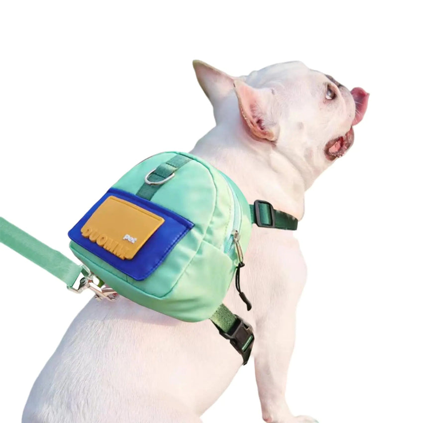 Green Dog Harness Backpack for Medium Dogs with Bag Dispenser