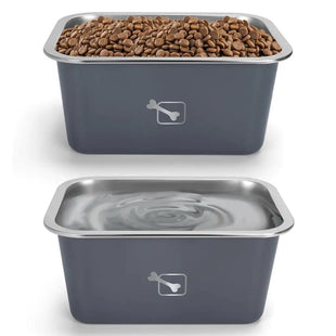 Large Dog Bowls Stainless Steel Crate Feeder Set Adjustable Height for Food and Water Gray