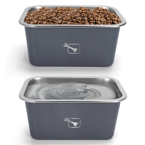 Large Dog Bowls Stainless Steel Crate Feeder Set Adjustable Height for Food and Water Gray