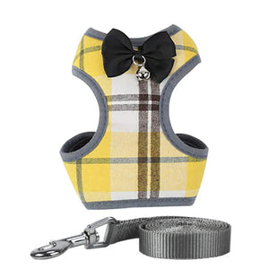 Pet Harness Small Dog – No-Pull Yellow Plaid Vest and Leash Set