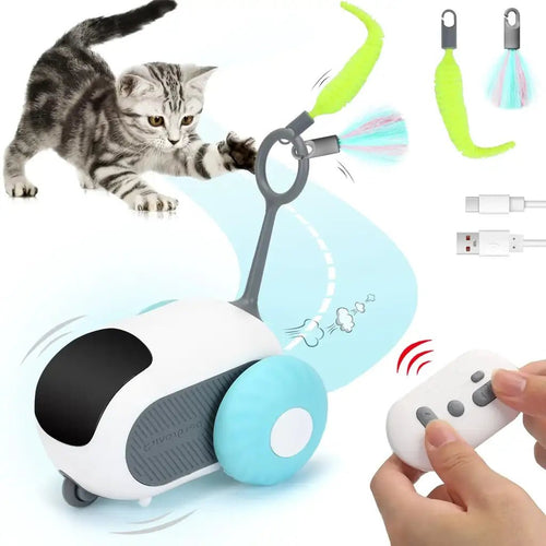 RC Cat Toy Turbo Tail 3.0 Remote Control Interactive 2-Speed Rechargeable Automatic Blue