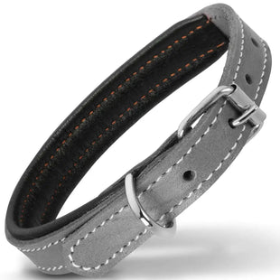 Small Dog Collar Genuine Gray Leather Padded Luxury Design for Little Dogs