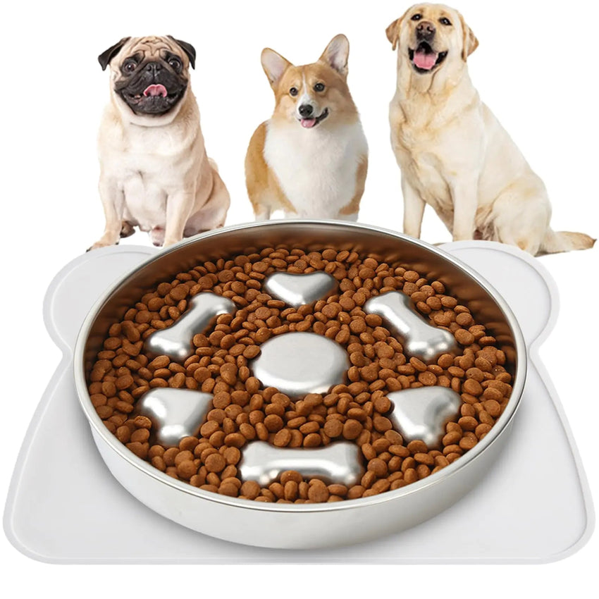 Stainless Steel Dog Bowl Slow Feeder - Slow Feeder Dog Bowls 2 - Cup Medium Breed Stainless Steel Per Bowl Slow Down Eating Dish Preventing Choking Metal Dog Bowl - Petcharged