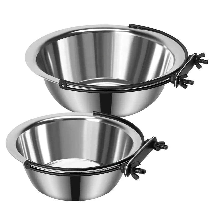 Stainless Steel Dog Bowls - 2 Pack Pet Food Water Bowl Bowls for Cage Hanging Non - Spill Feeder Bowls - Petcharged