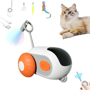 remote control cat toy - Turbo Tail 2.0 Cat Toy with 2 - Speed Adjustment Remote Control Mouse Cat Toy USB Rechargeable Feature Remote Control Cat Toy with Feathers Interactive Cat Toys for Indoor Cats (Orange) - Petcharged