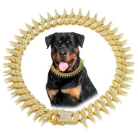 gold dog collar - Gold Dog Necklace Collar Cool Spiked Style Bling Dog Chain Diamond Cuban Link Dog Collars Glitter Rhinestone Puppy Collar for XXS XS Small Medium Large Pet Dogs Cats 10 - Inch - Petcharged