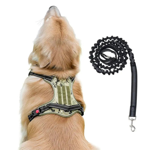 XL Dog Harness and Leash Set Forest Camo Adjustable No Pull Reflective Vest with Handle for Big Dogs